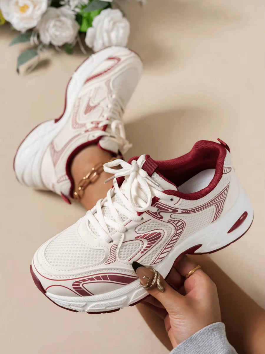 Breathable Mesh Chunky Sneakers, Lace-Up Air Cushion Casual Sports Shoes For Daily Walking & Outdoor Activities