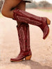 New Fall Fashion For Women Point Toe Block Heel Embroidery Pattern Outdoor Comfortable Western Style Music Festival Halloween Christmas Winter Boots